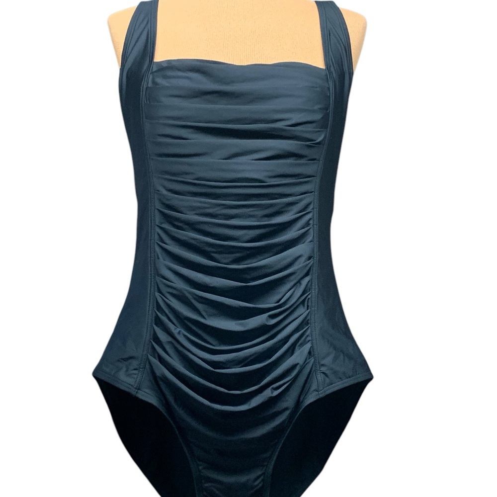 Calvin Klein Black One-Piece Swimsuit with Ruching and Tank Style